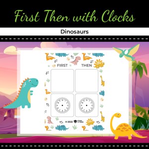 First, Then Board with Clocks – Dinosaur Theme