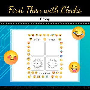 First, Then Board with Clocks – Emoji Theme