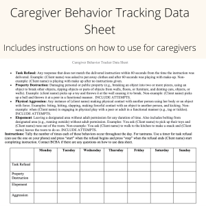 Caregiver Behavior Tracking Data Sheet