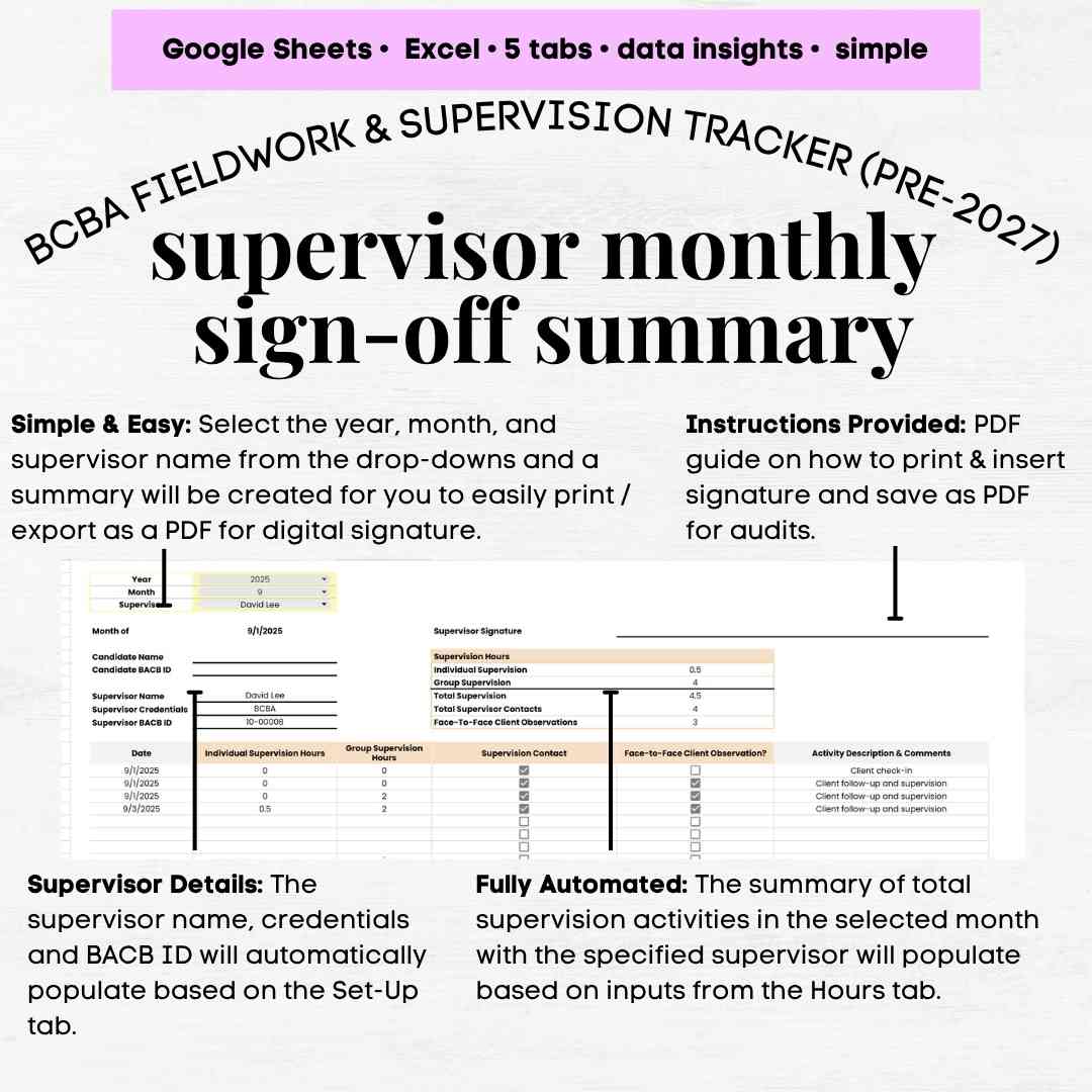 BCBA Fieldwork Tracker Template, BCBA Supervision Fieldwork Tracker ...