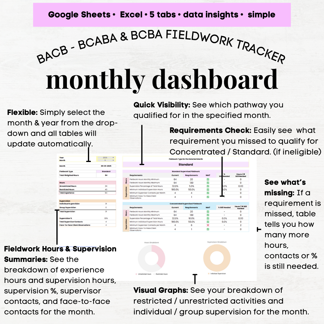 BCBA / BCaBA Fieldwork Hours & Supervision Tracker Excel & Google Sheets - Image 4