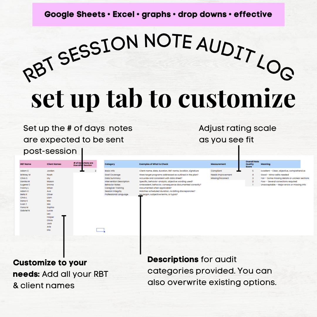 RBT Supervision Audit Log, RBT Session Note Audit Tracker, BCAB RBT Supervision Audit Log template - Image 6