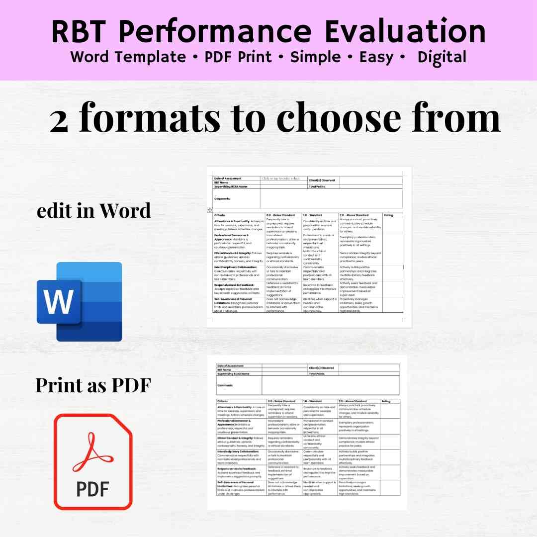 RBT Performance Evaluation Template, RBT Performance Checklist, RBT Supervision Feedback Form - Image 6