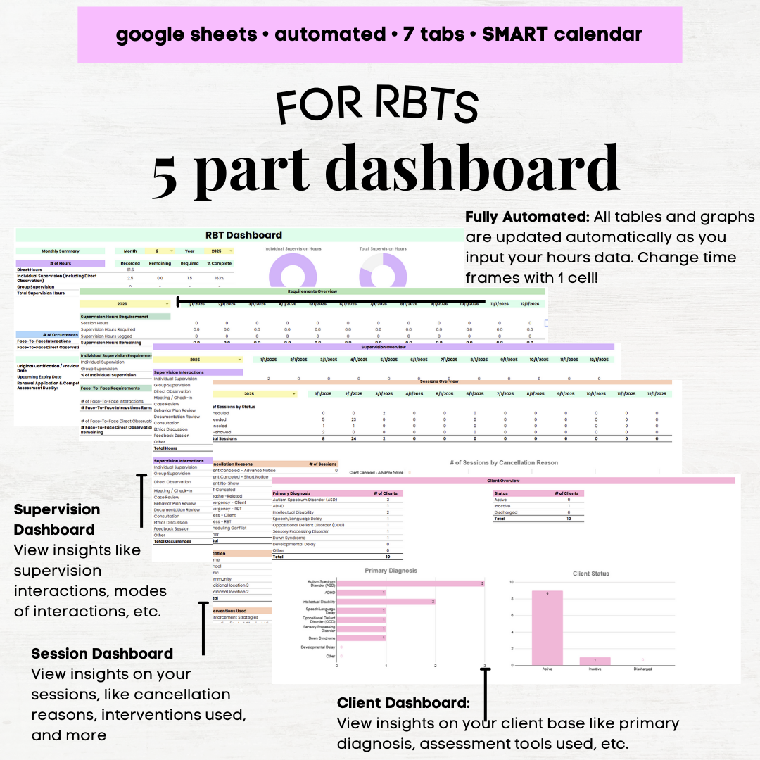RBT Supervision Hours Tracker | RBT All in One Tool | Customizable | Client, Session, Schedule, and Case Load Tracker Google Sheets - Image 7