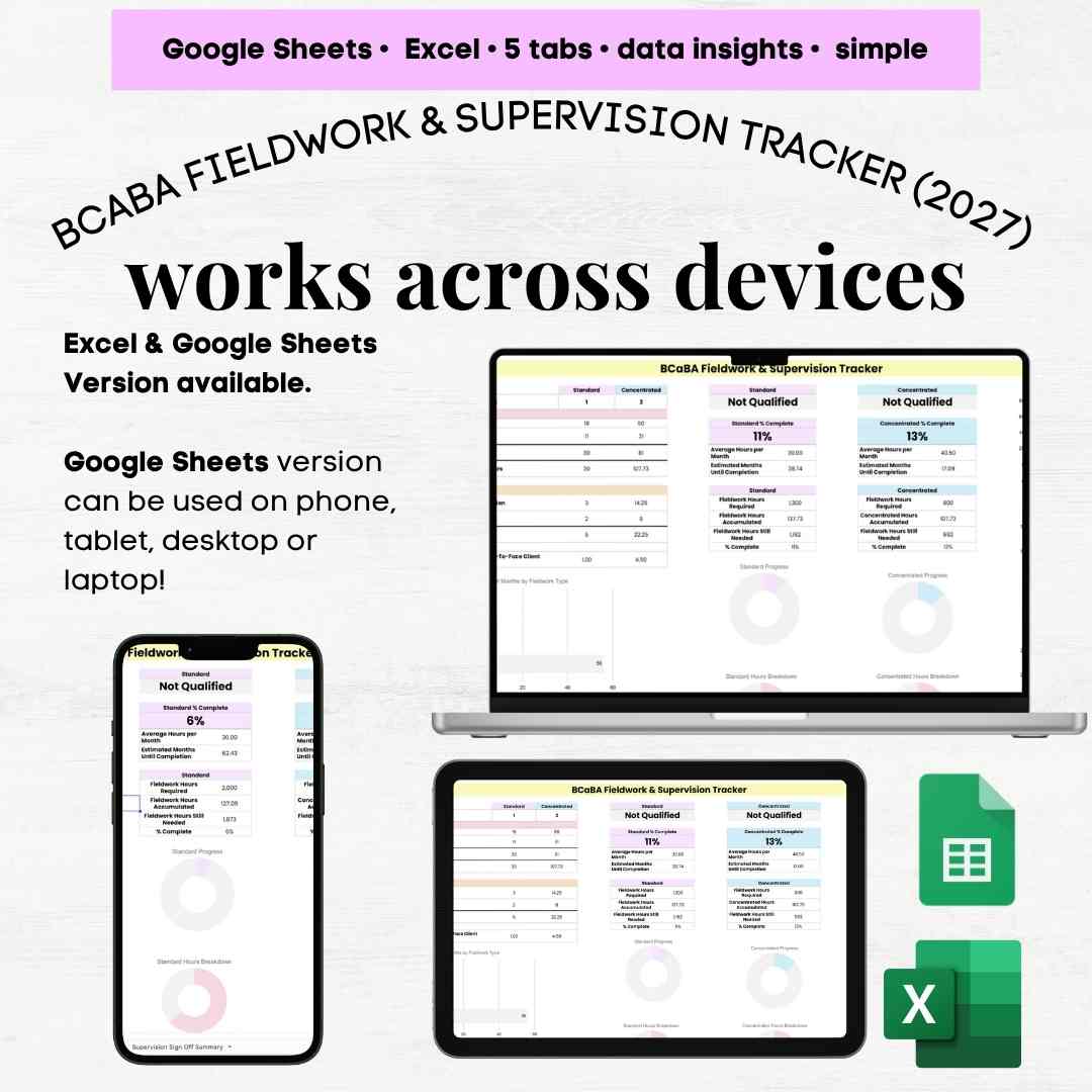 Updated 2027 BCaBA Fieldwork Hours Tracker, BCaBA Supervision Hours Tracker, Standard & Concentrated Template Excel & Google Sheets - Image 9