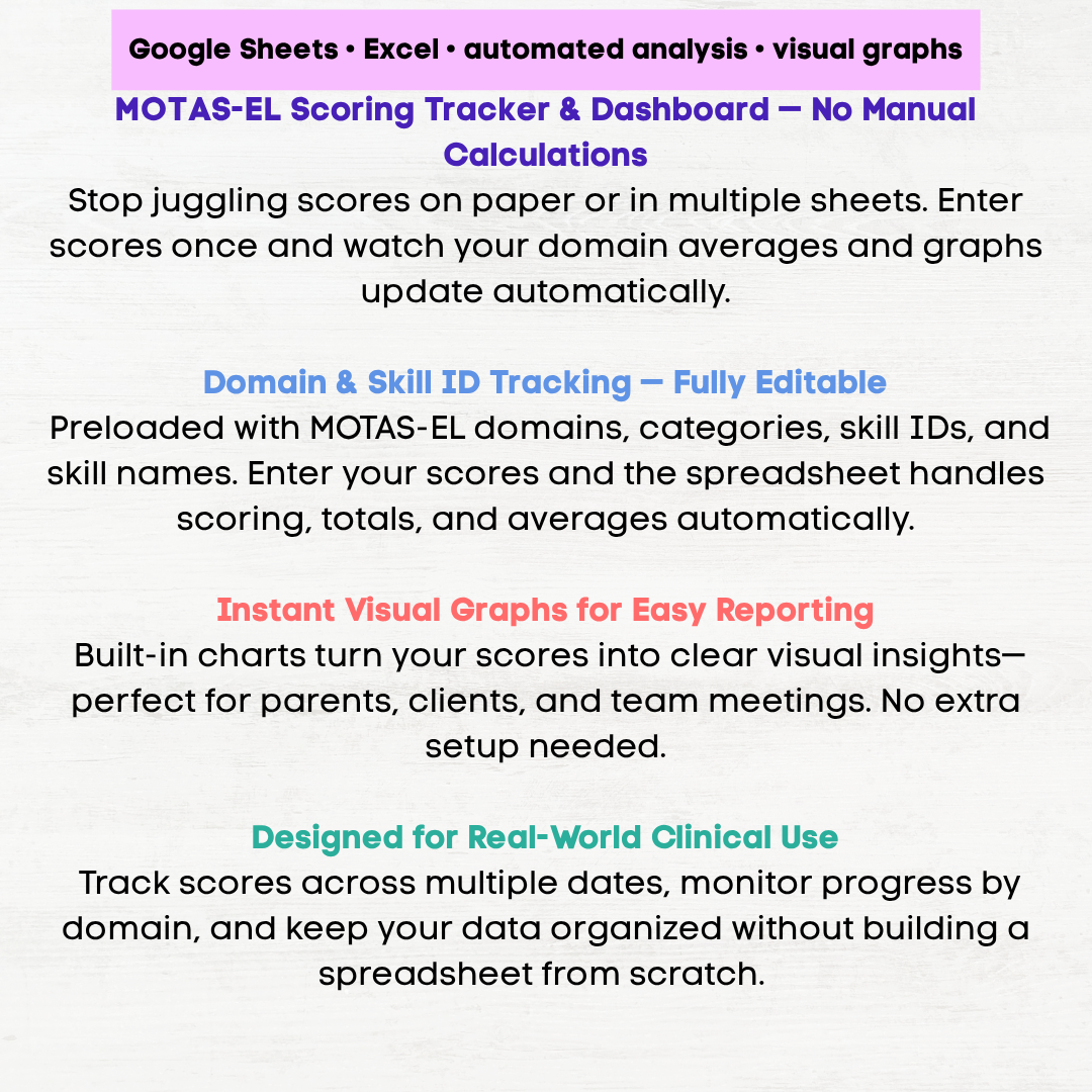 MOTAS-EL Assessment Scoring Tracker, MOTAS Early Learning Scoring Google Sheets Excel Automated Graphing Tool - Image 8