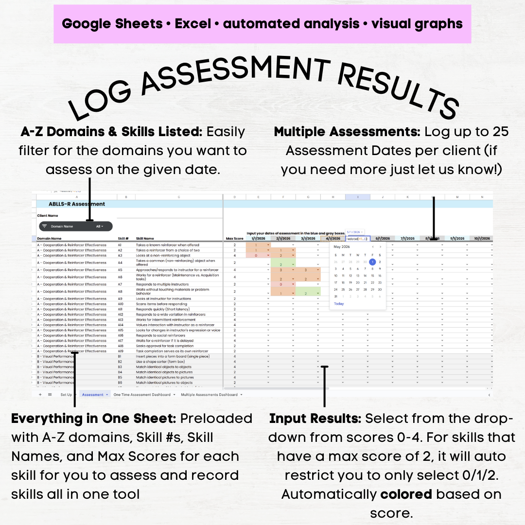 ABLLS-R Tracking Sheet & Scoring Dashboard, ABLLS-R Assessment, ABLLS-R Excel & Google Sheets Data Tracking & Visual Graphs - Image 2