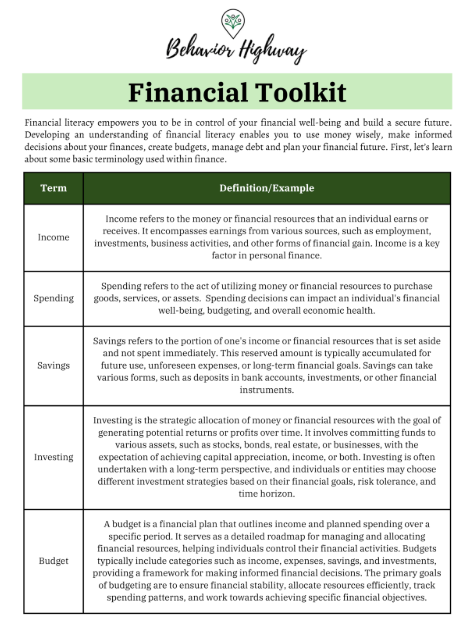 Financial Learning- A Toolkit for Teens and Adults – Behavior Analyst ...