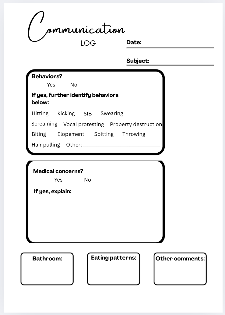 Daily Communication Log for Autism | School-to-Home Behavior & Care ...