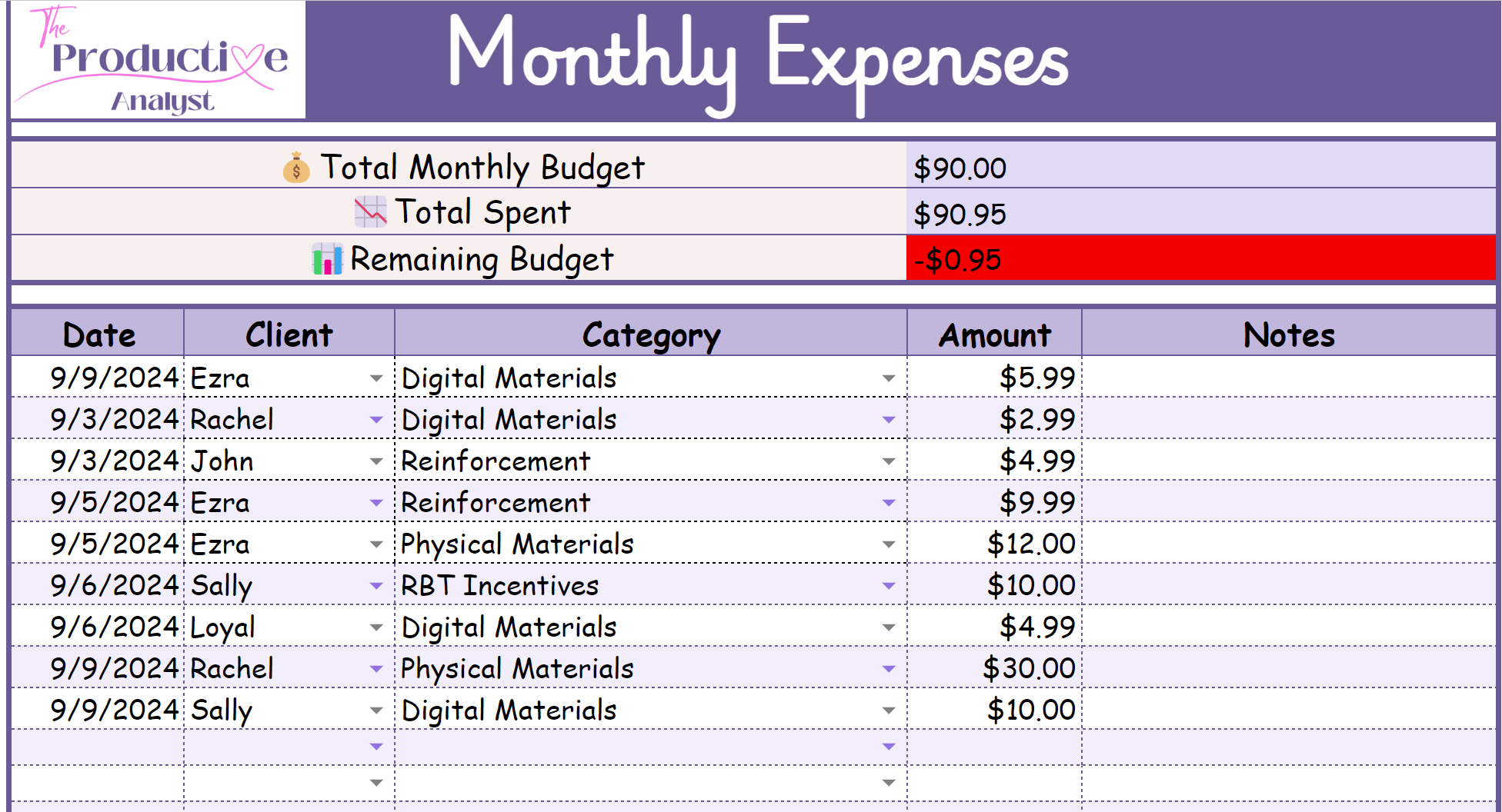 BCBA Budget Tracker | Google Sheets Template - Image 2