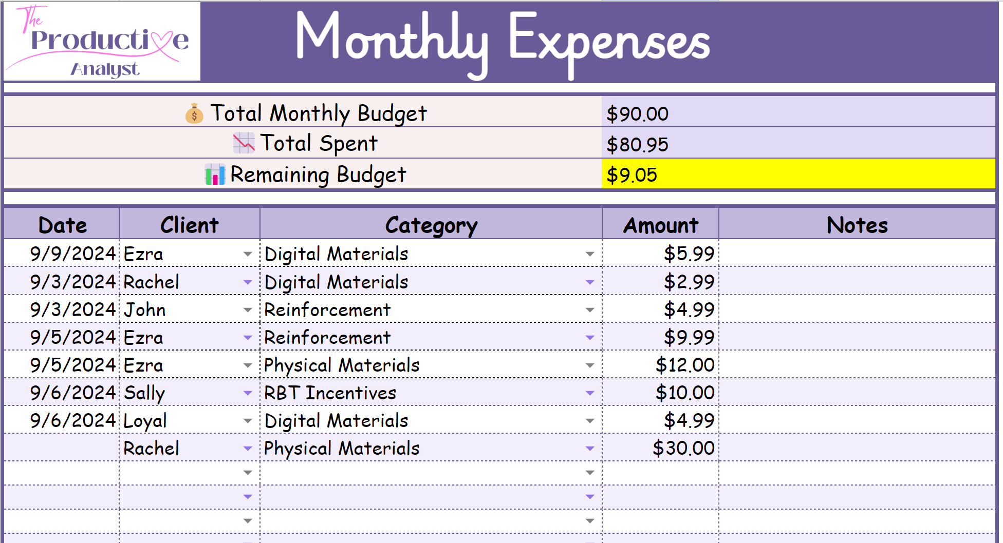 BCBA Budget Tracker | Google Sheets Template - Image 3