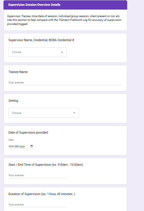 Fieldwork Supervisor: Feedback & Summary of Supervision Form – Behavior ...